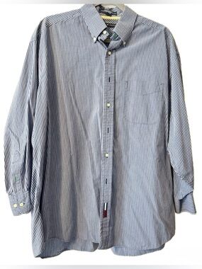 Tommy Hilfiger Striped Button Down Shirt Men's 17 32/33 Blue White Cotton
